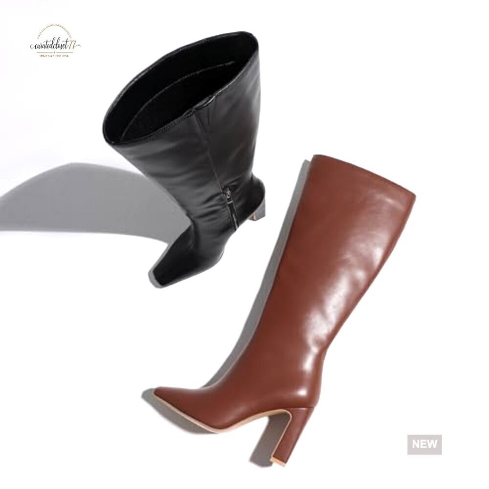 Women's Knee High Boots Square Toe Chunky Heel Side Zipper Elastic Tall - Picture 5 of 7
